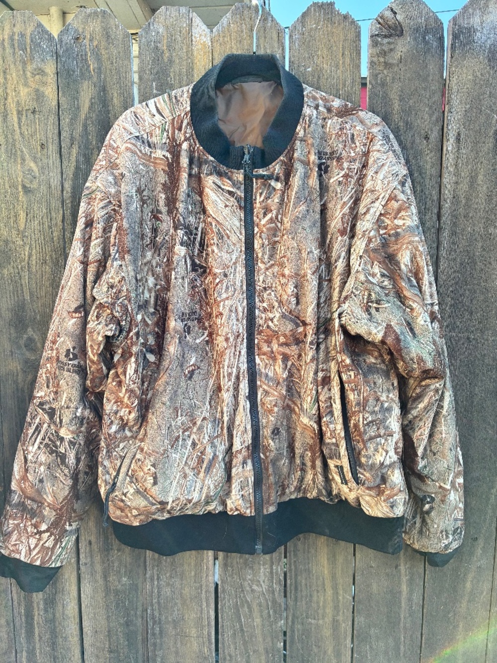 Vintage Browning Reversible Camo Bomber Jacket Mens XL Mossy Oak Duck Hunting